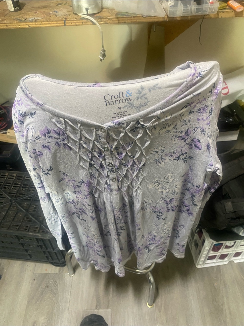 croft & barrow Light Lavender Floral Long-Sleeve Henley